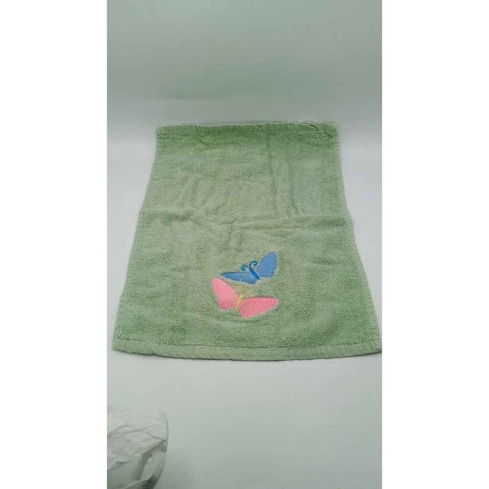 Vintage Green Bath Towel Hand Towels Mushroom Butterfly Grow With Love B5